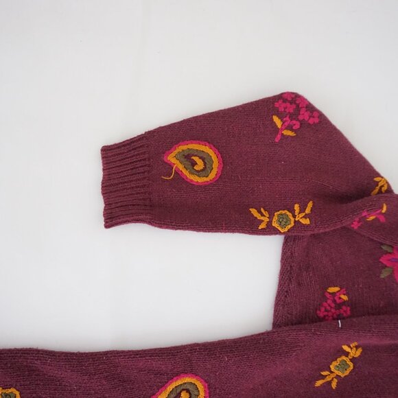 Vintage Studio Michelle Stuart Maroon Cotton Knit Floral V-Neck Sweater M - Picture 9 of 11